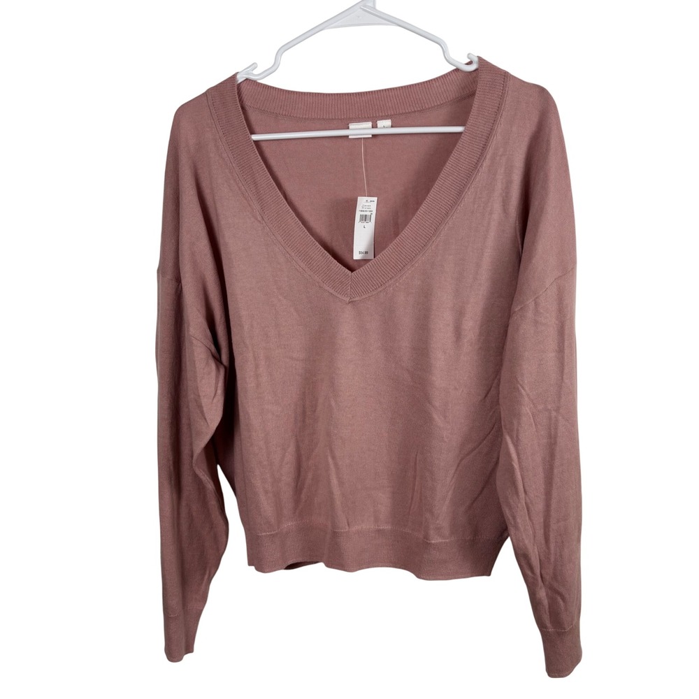 NWT Gap Sweater Womens L Pink V-Neck Cotton Blend Minimalist Coquette Balletcore
